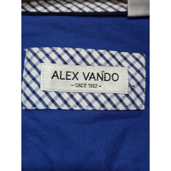 Alex Vando Shirt Mens XL Blue Long Sleeve Dress Button Front Check Cuffs - Picture 5 of 8